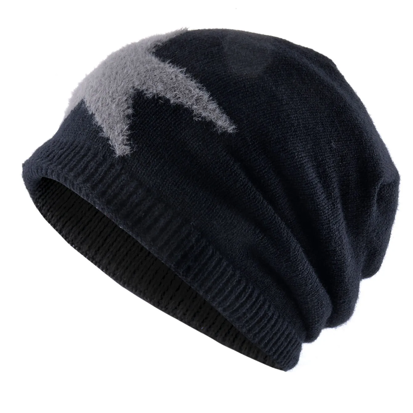 Winter Knitted Beanie With Pentagram Pattern Men's Thick Hats Outdoor Warm Ski Beanies For Men  Double Layers With Velvet