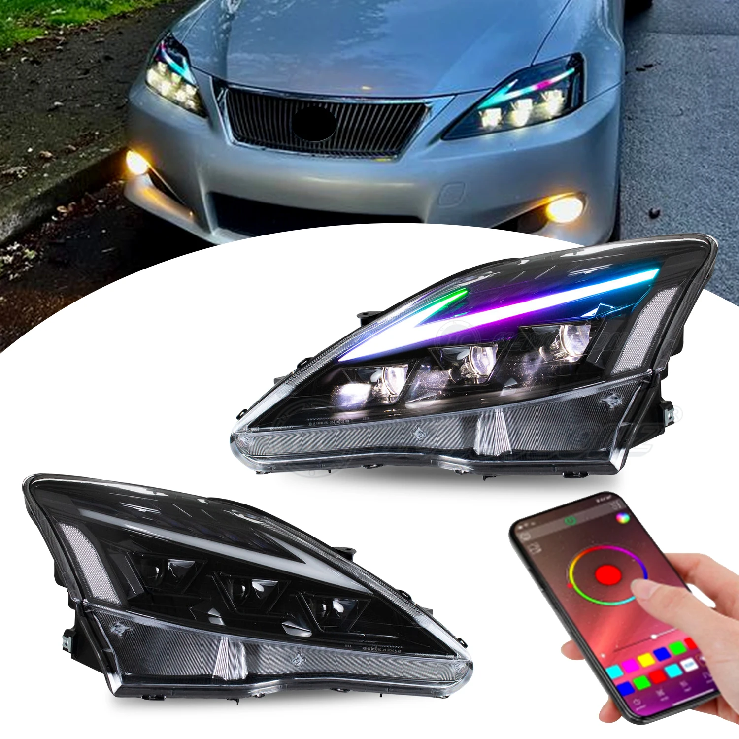 

Высококачественные автомобильные фары RGB со светодиодной подсветкой DRL Start Up Animation IS250 IS350 ISF 200d 2006-2013 Plug And Play фары для Lexus IS