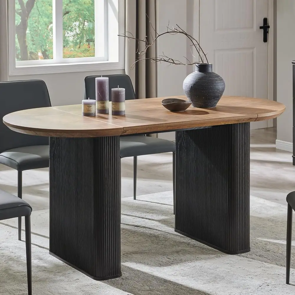 

63 Oval Dining Table - 4-6 Seater, Century-Inspired Thick Edge, Luxury Wood, Gold Brown & Black (Table Only)