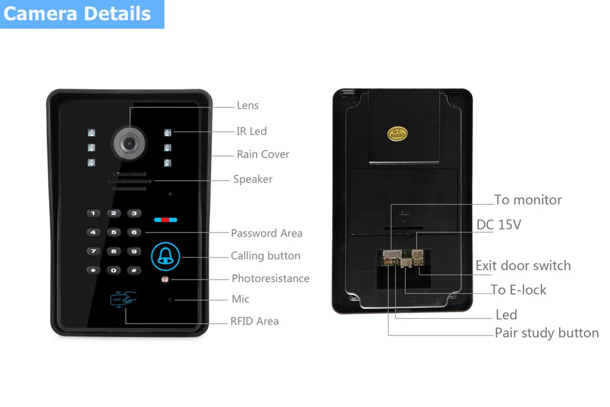 video intercom for home video door phone system RFID password unlock 1000TVL doorbell camera door access control for apartment