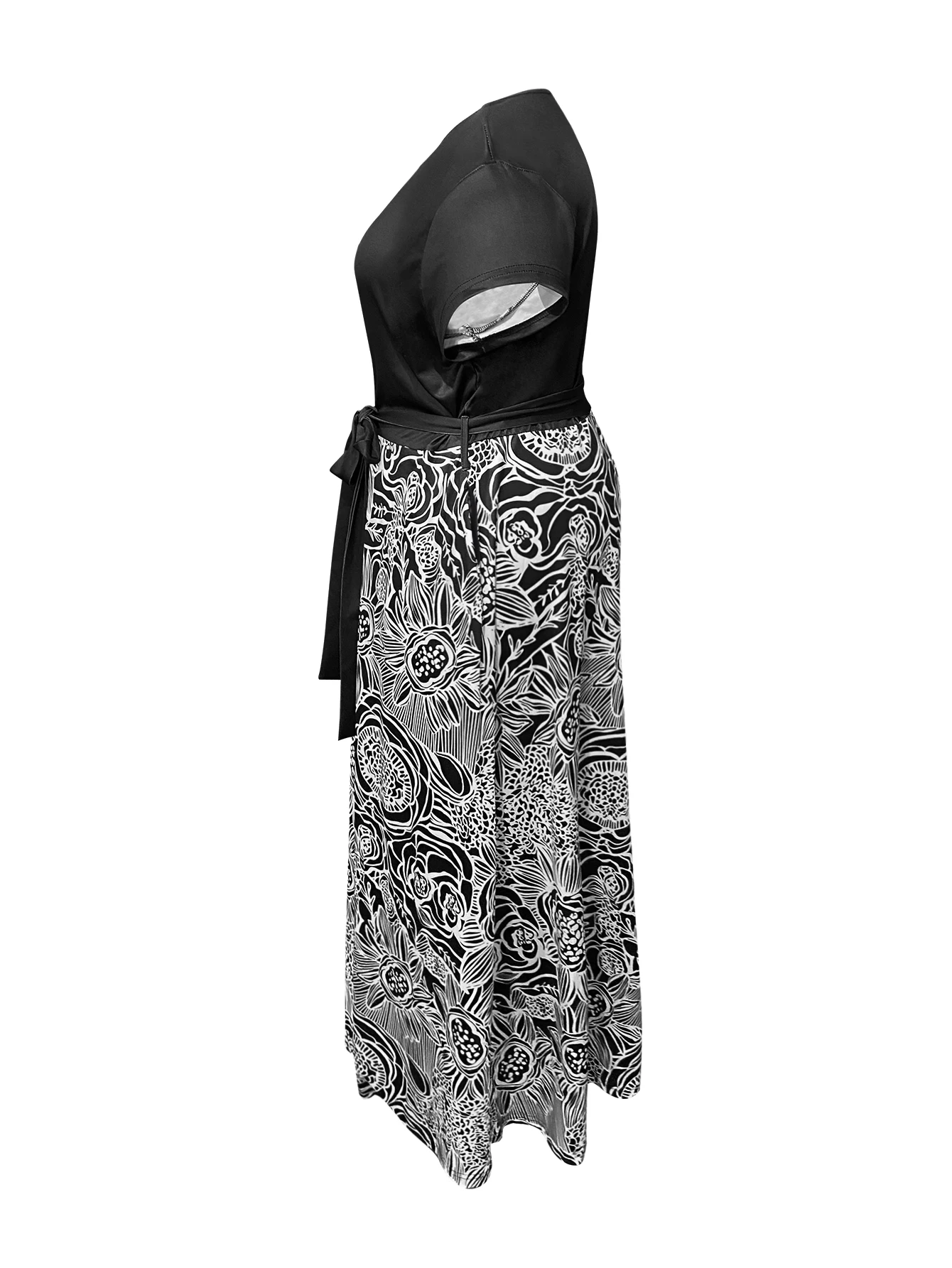 Lw Basics Plus Size Jurk Bloemenprint Bandage Ontwerp Een Lijn Jurk Zomer Korte Mouw Maxi Jurk Elegante Mode Losse Jurk