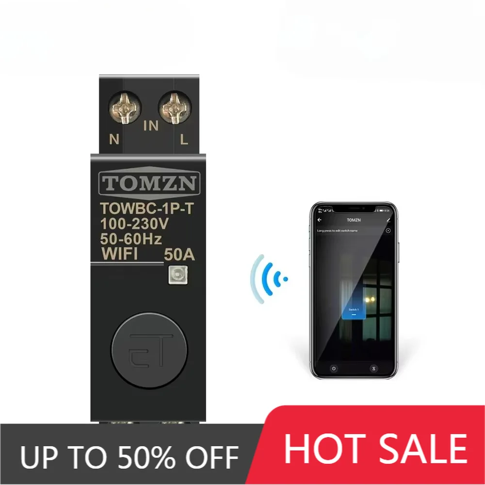TOMZN TOWBC-1P-T 1P 32A 50A WIFI Din Rail Smart Circuit Breaker TUYA Smart Life Remote Switch