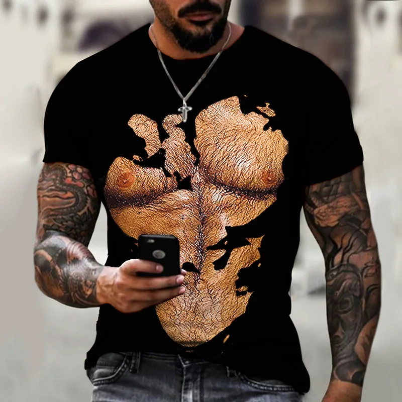 Sexy Muscle 3D Print Men's Graphic T-shirts Causal Comfy Tees Short Sleeves Comfortable Pullover Tops Men's Summer Clothing