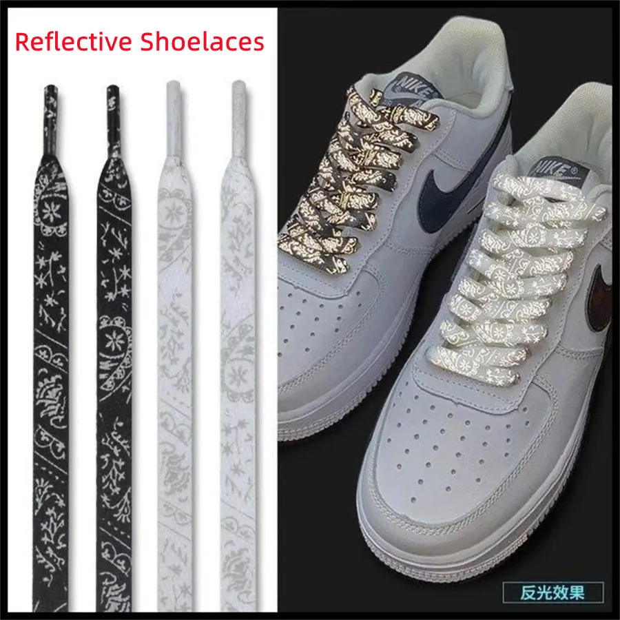 

High Quality Cashew Flowers Reflective Flat Shoelaces Women Men High-top Canvas Sneakers Shoe laces Glow In The Dark Strings