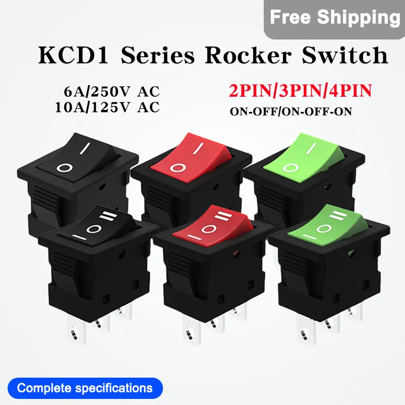 

10/30/100/300Pcs KCD1 Rocker Switch 2/3/4 Pin 15x21mm 6A/250V 10A/125V SPST ON-OFF Waterproof Boat Car Marine Power Snap Switch