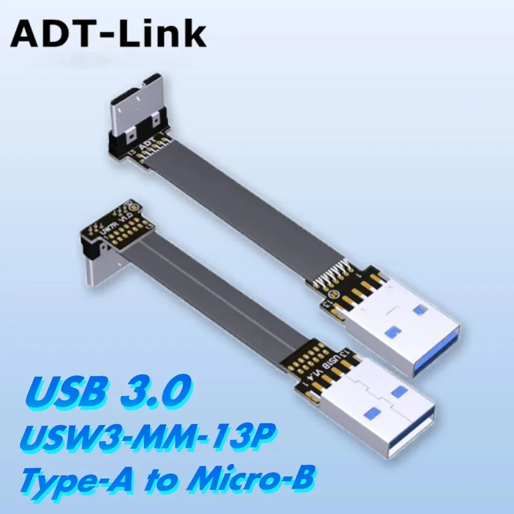 USB 3.0 Micro B to USB 3.0 Type A Male to Male Fold 90 Angle Flat Cable Micro-B Built-in USB3.0 Connector FPC FPV Extension Cord