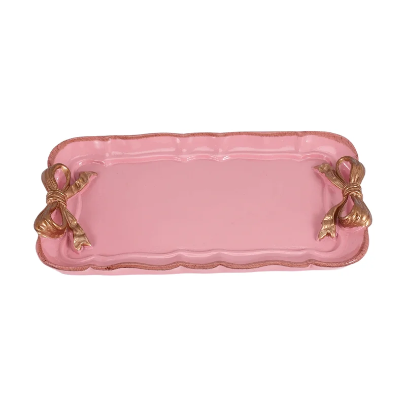 

ABMR-European Style Bow Cake Storage Trays Makeup Organizer Dessert Plate Square Decor Tray Kitchen Storage Trays 12X20cm