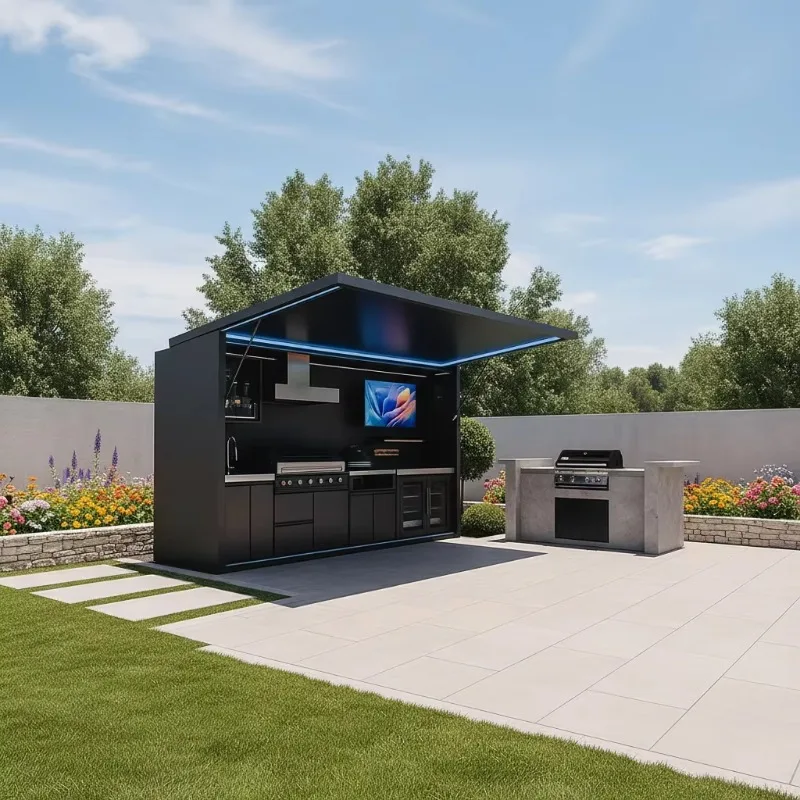 Customized Outdoor Kitchen Stainless Steel Charcoal Barbecue Grill Patio Modern Built-in Bbq Station for Villa Gardens