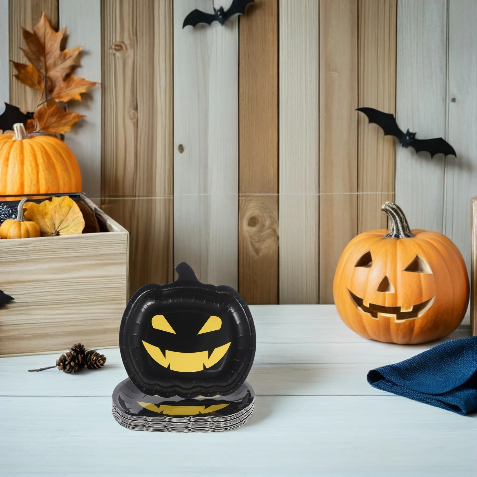

30pcs Pumpkin Paper Plates Halloween Party Supplies Dessert Trays Unique Face Design Strong Vibrant Colors Lightweight