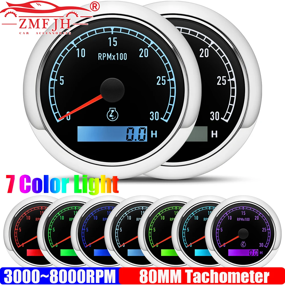 

Тахометр ZMFJH 80 мм, 3000 об/мин, 4000 об/мин, 6000 об/мин, 7000 об/мин, 8000 об/мин, для внутреннего/наружного монтажа двигателя, автомобиля, лодки, яхты, 12В/24В