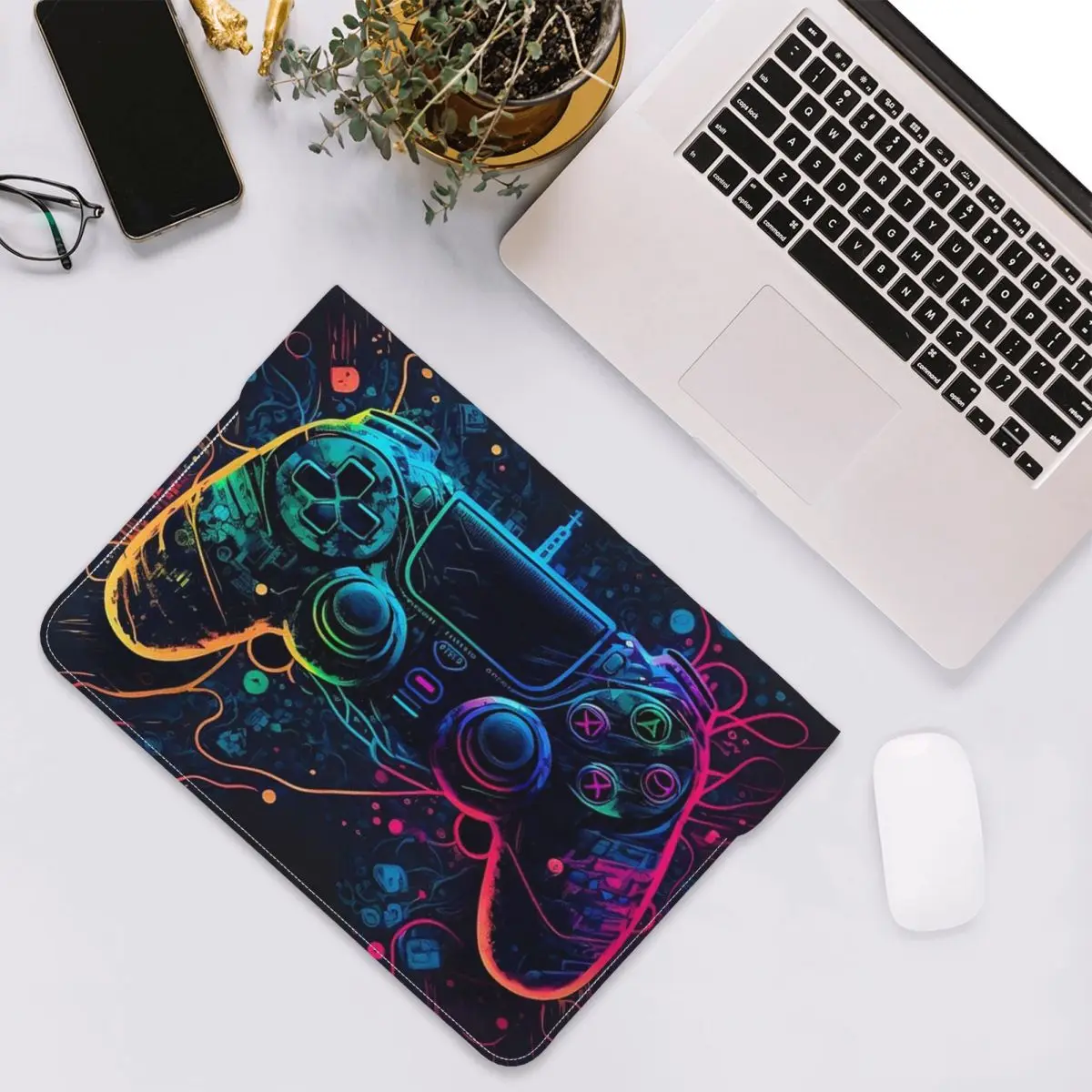Neon Light Game Controller Gamepad PU Leather Horizontal Laptop Sleeve Shockproof Soft Lining Notebook Case 13 Inch