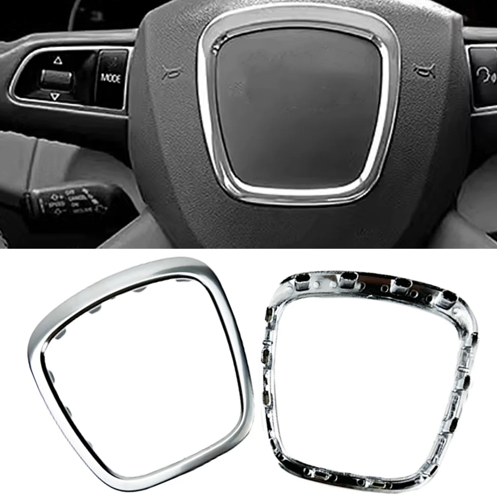 Chrome Car Steering Wheel Frame Trim Cover For Audi Q5 Q7 A3 S3 8P A4 B6 B7 B8 A5 B8 A6 C7 Center Logo Protection Cover Sticker