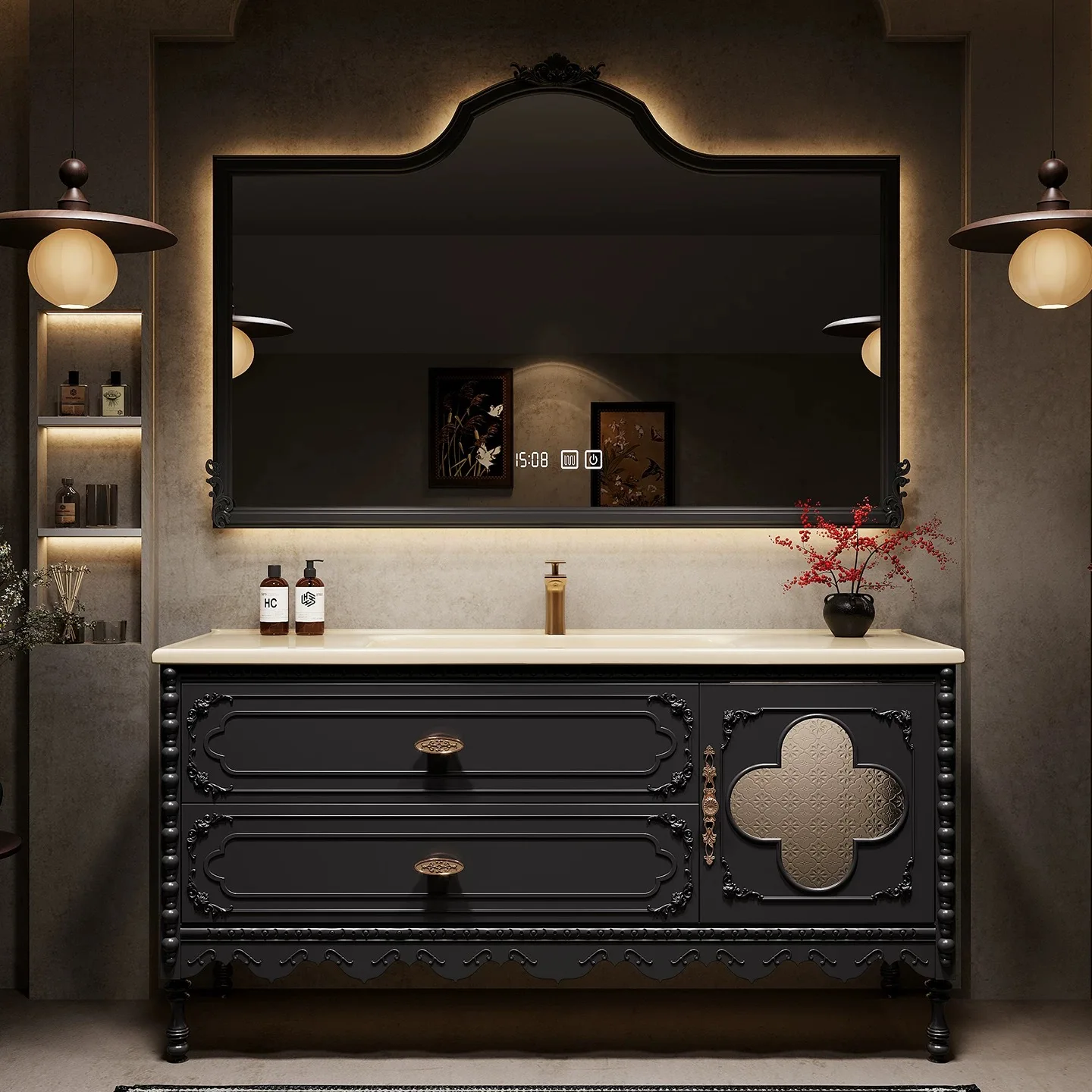 2026 new American Style Bathroom Cabinet Floor Standing Solid Wood Bathroom Furniture Set Bathroom Vanity Combo