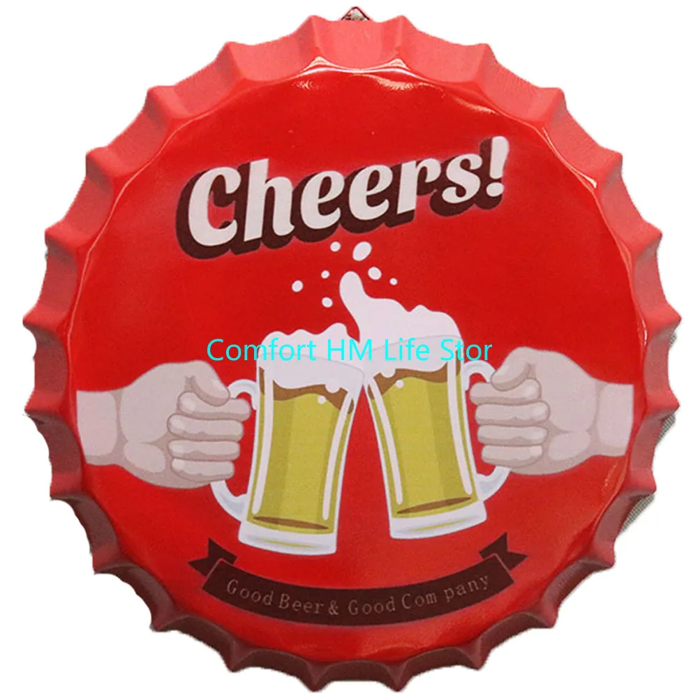 Beer Wine Cheers Round Sign Creative Craft Beer Cap Tin Sign Retro Metal Iron Painting Bar Pub Cafe Wall Decor Hanging Plaques