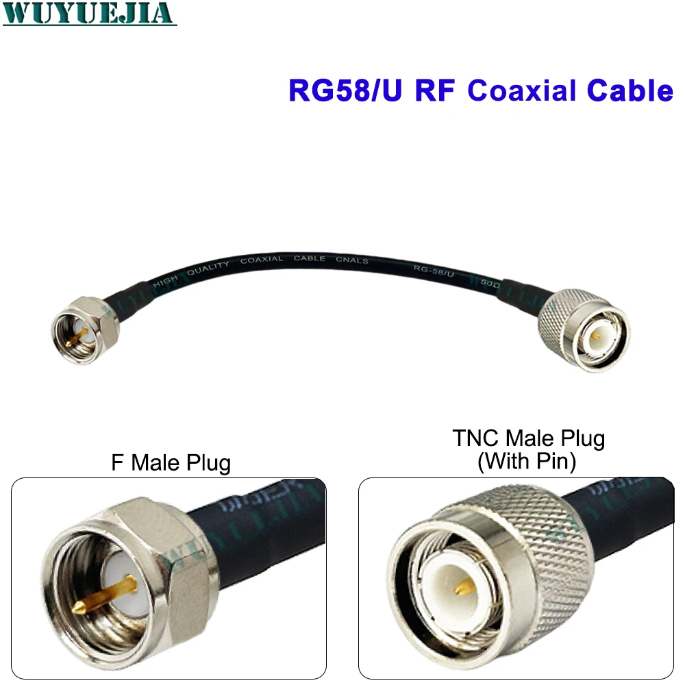High-Quality RG-58/U Coaxial Cable RP-TNC Female Waterproof to F Male Plug 50 Ohm Connector For RF Wi-Fi And Cellular Antennas