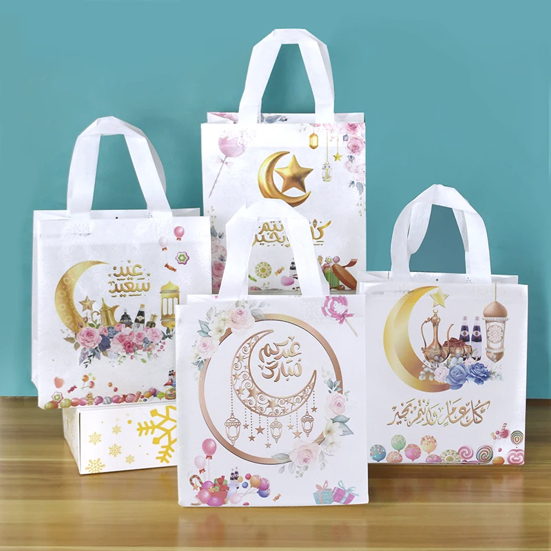 

4Pcs Eid Mubarak Plastic Gift Bags Portable Candy Packing Bag Ramadan Kareem Decoration Islamic Muslims Festival Party Supplies