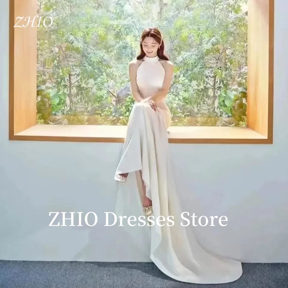 

ZHIO Elegant Halter Wedding Dresses A-Line Floor Length Sweep Train Bridal Gown Korea Photo Shoot Customized Simple