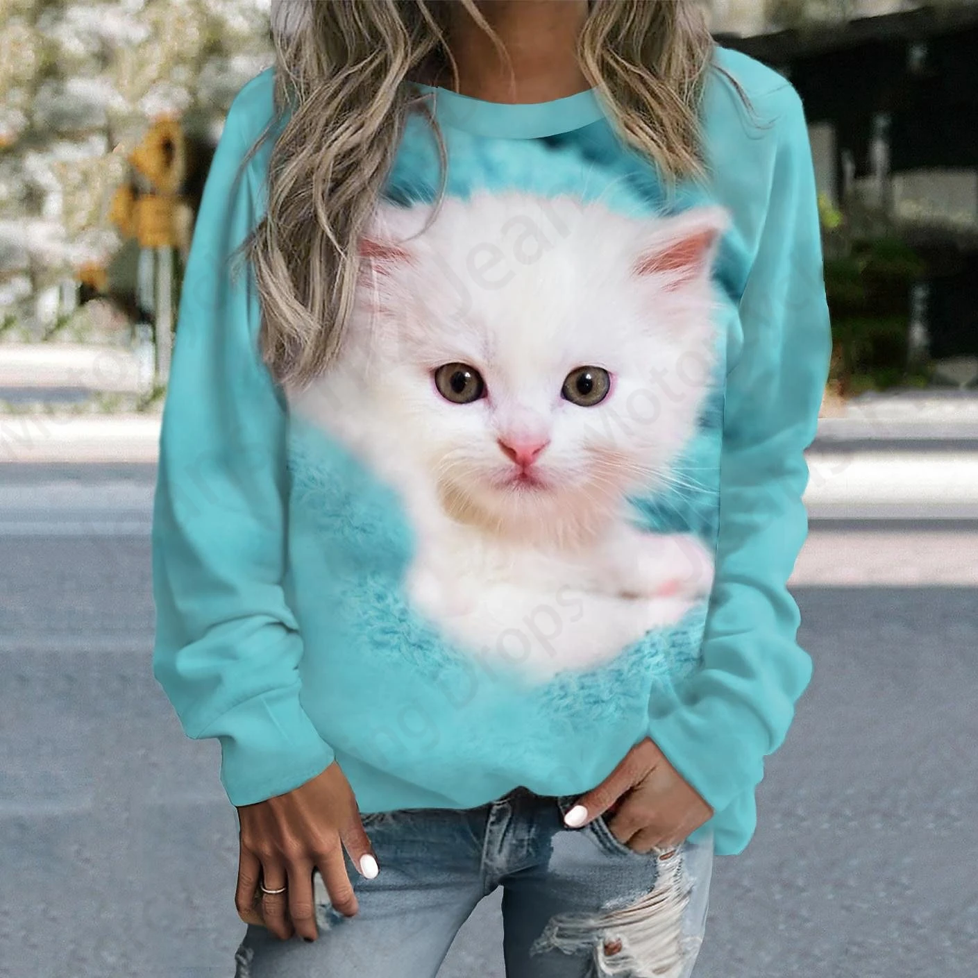 Kawaii Cat 3d Print O-Neck Hoodie Women Fashion Street Graphic Hoodies Women Sweats Coat Sports Clothes Femme Sudadera Lady Top