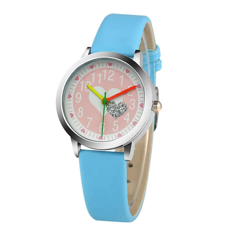 New kid Watch Leisure Glow Quartz Dial Display Leather Black Red Sky Blue Boys and Girls Children's Clock