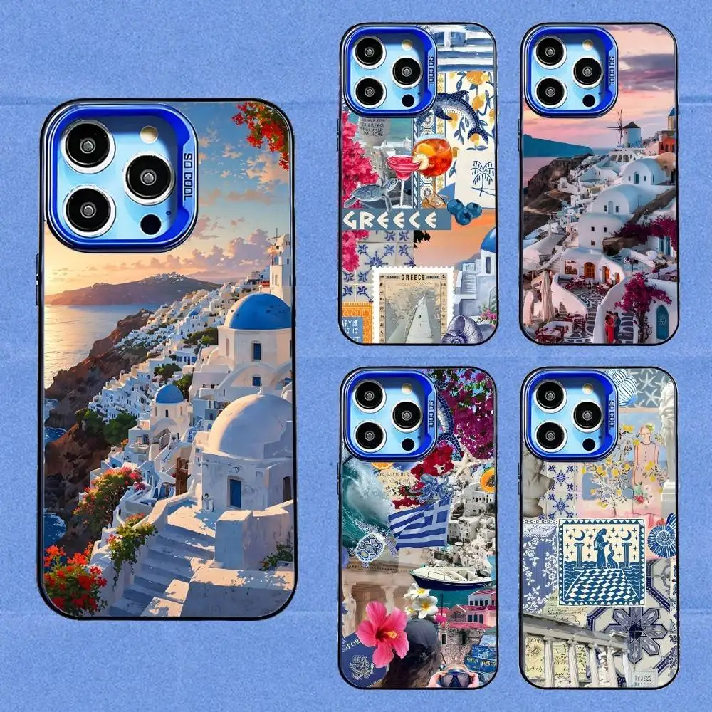 

Greek Santorini Summer Phone Case For iPhone 16,15,14,13,12,11,8,7,Pro,Max,Plus,Mini,XS,SE Blue Candy Matte Shockproof Cover