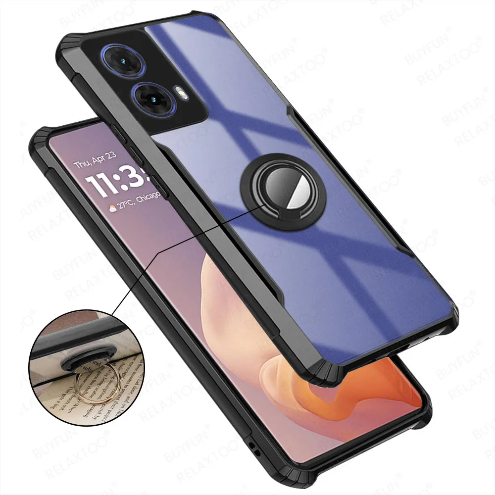 Acrylic Phone Case For Motorala Moto G85 2024 6.67 inches with Ring Stand Protective Shell MotoG85 G 85 85G G85moto Shockproof