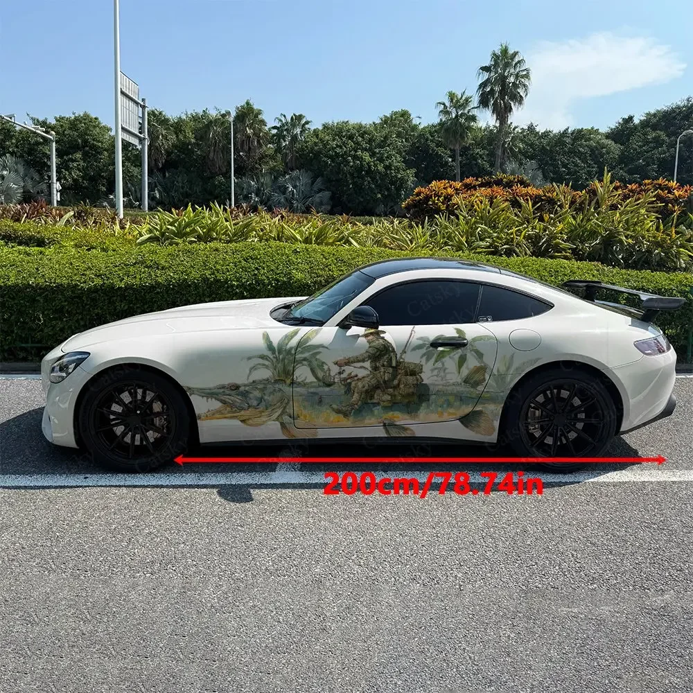 2pcs.Jungle Fish Rider Explorer Car Side Wraps, Self-Adhesive PVC Waterproof & Scratch-Resistant Stickers, Car Accessory Gift