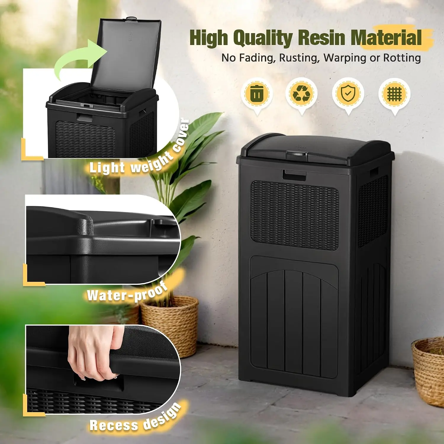 Devoko 33 Gallon Outdoor Trash Can, Hideaway Garbage Bins with Tiered Lid