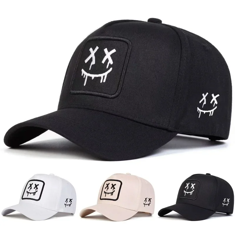 Cross Eyes Smiley Patch Embroidery Baseball Cap, Curved Brim Adjustable Street Trend Hat for Men Women