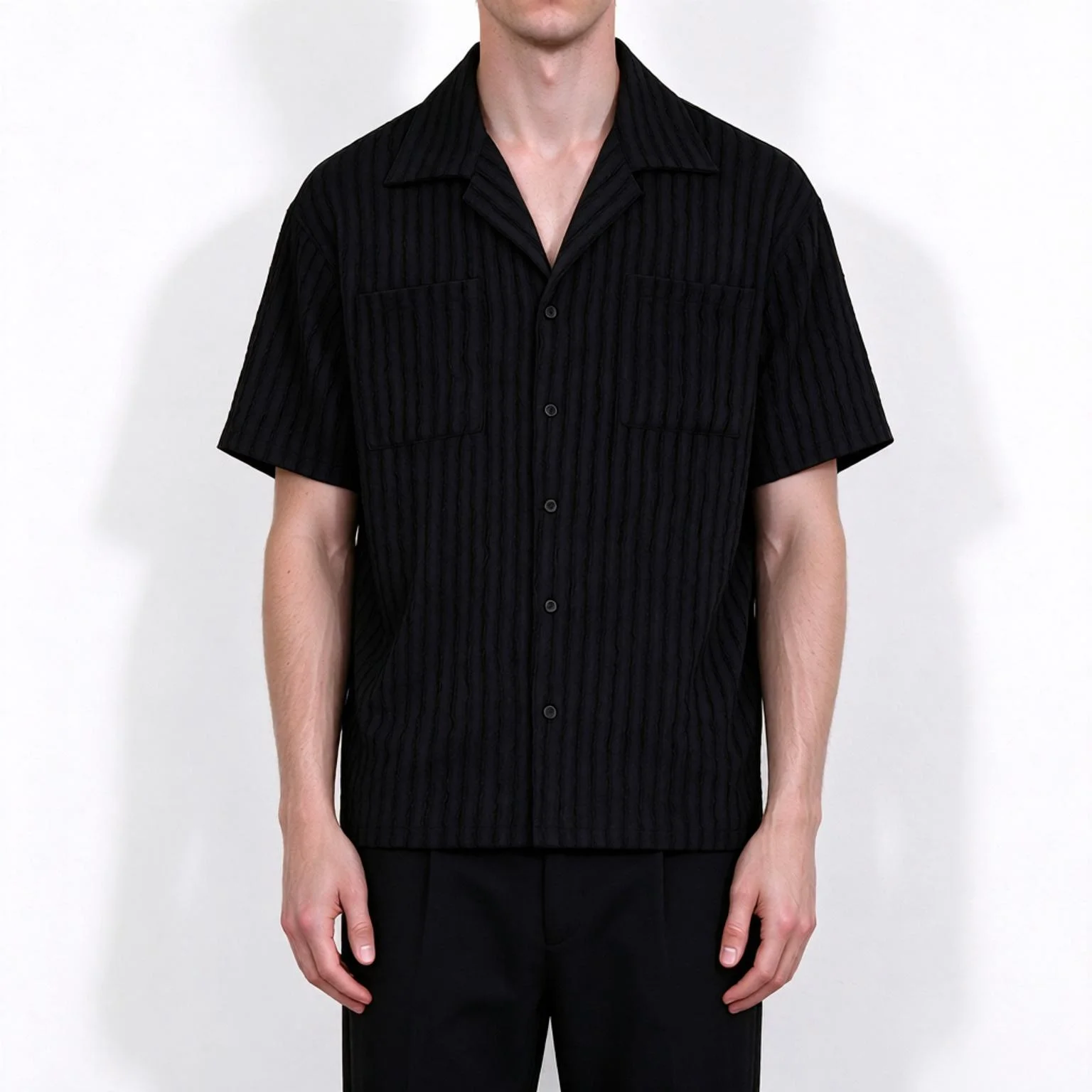 2027 Men's Summer Short Sleeve Shirt Loose Fit Breathable Hollow Out Japanese Casual Shirts for Men Minimalist Lightweight Top
