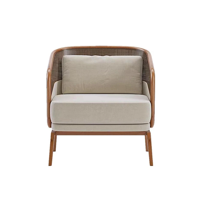 High Quality Solid Wood Furniture Rattan Woven Single Leisure Sofa Chair