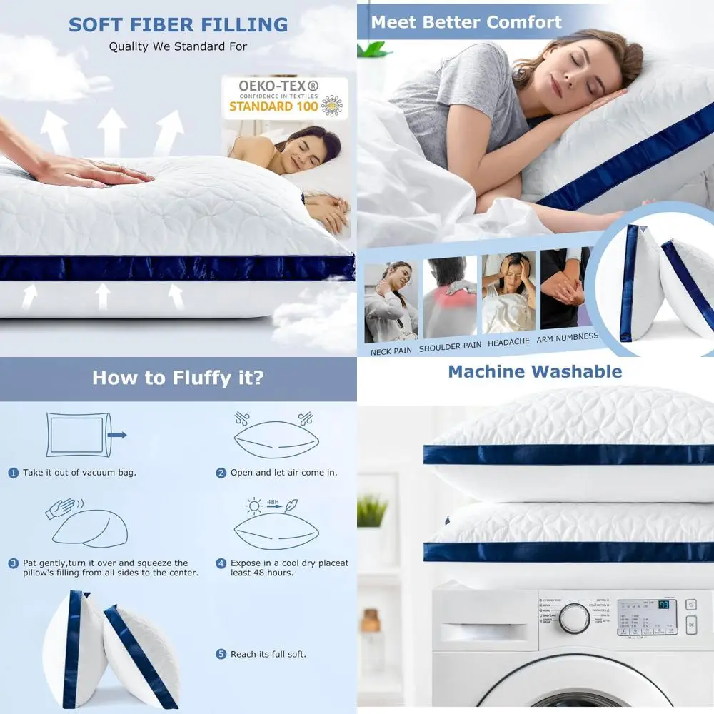 

King Size Pillow Set - 2 Cooling Luxury Pillows for Comfortable Sleep, Ideal for All Sleep Positions, Breathable & Machine Washa