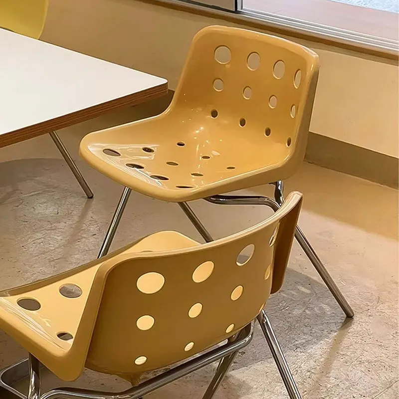 Modern creative home cream chair with metal legs and backrest dining chair