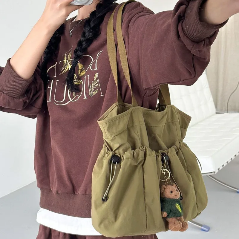 Design Korean Fashion Women High Capacity Pleated Handbag And Purse 2024 Spring Canvas Underarm Bags Shoulder Side Bags Bolsas