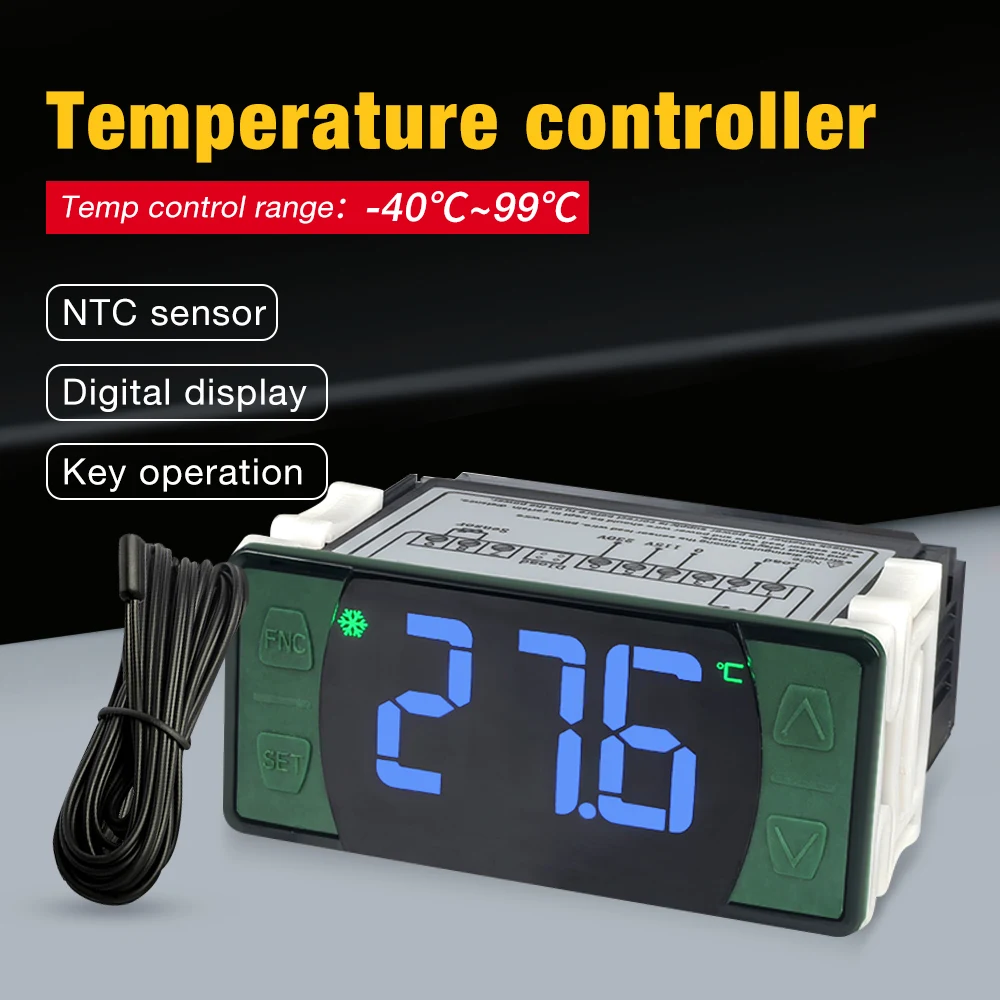 ﻿ Controlador de temperatura digital -40 ° C~99 ° C Termostato de control de temperatura de alta potencia Refrigeración de calefacción con alarma de sensor NTC