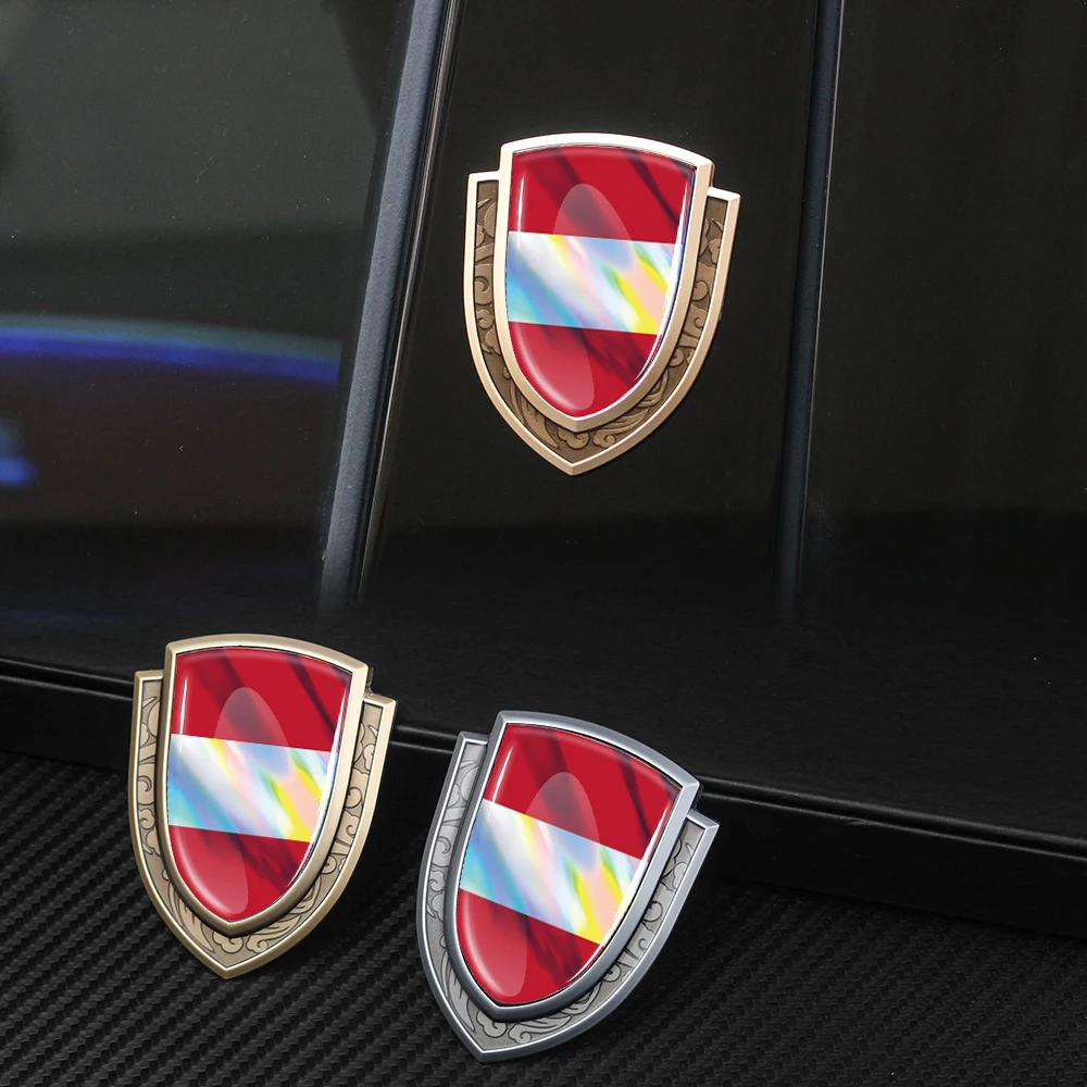 3D Metal Car Oil Tank Motorcycle Decorative Sticker For Austria, Colombia, Albania, Algeria Flag Emblem Customized LOGO Stickers