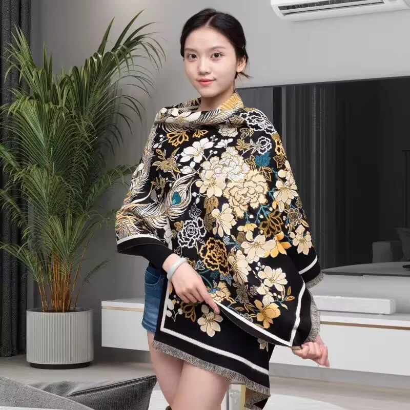 

Лучшее качество, толстый шарф из искусственного кашемира, жаккардовая шаль с изображением птицы Феникса, женский осенне-зимний теплый длинный шейный платок, подарок для мамы