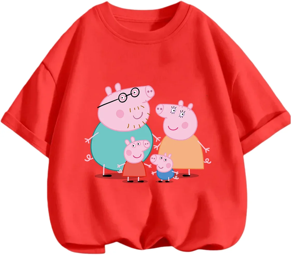 Hot Sale Cartoon Crew Neck Tee Cute Casual Summer Short Sleeve Youth Wear Peppa Pig Boys Girls 3 14