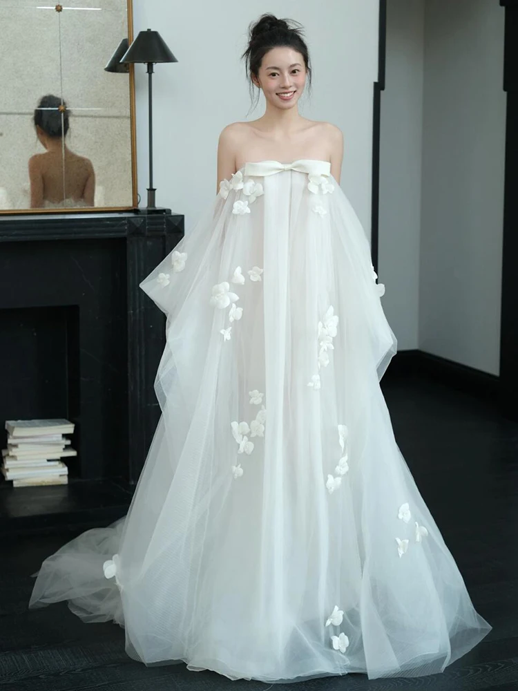 

Простое белое свадебное платье 2025 года: новая модель для помолвки и встречи гостей, длинное, с рукавами, в пол