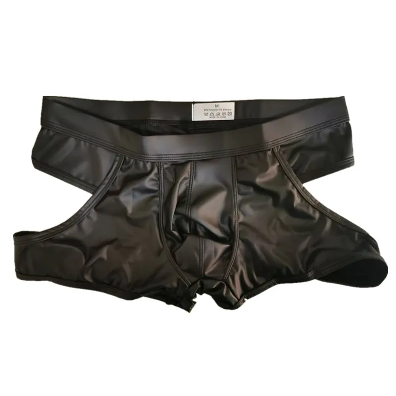 Ropa interior sexi para hombre, suspensorio con espalda hueca, lencería de piel sintética, bragas con bolsa convexa en U de cintura baja, Cueca