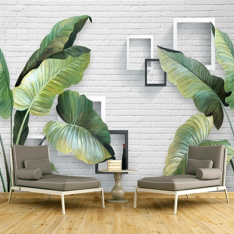 

3D Wallpaper European Retro Rainforest Banana Leaf Brick Wall Landscape Art Wall Paper Living Room TV Sofa Bedroom Decor Mural