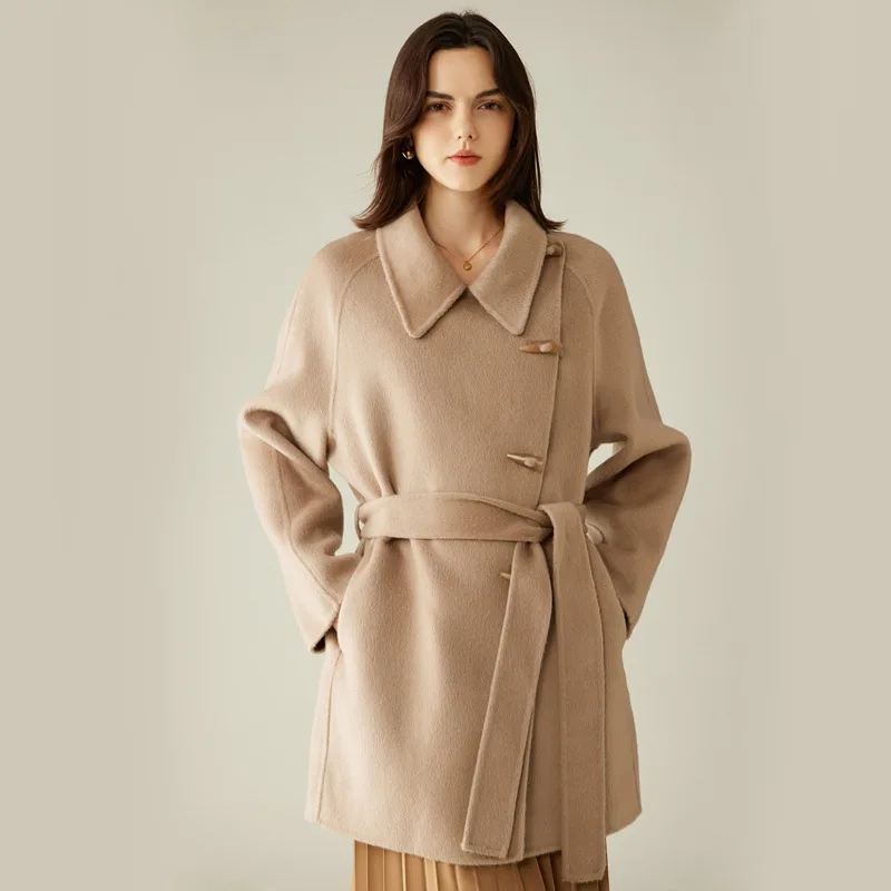 เสื้อโค้ทแคชเมียร์ผู้หญิง ขนอูฐแท้ 100% สไตล์ฝรั่งเศส สำหรับฤดูใบไม้ร่วงและฤดูหนาว หรูหรา