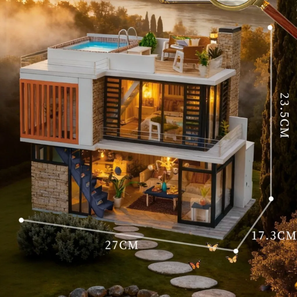 مجموعة بيت الدمى الكاملة من OUZEY Fiorentina مع أثاث، مجموعة منزل خشبي مصغر يمكنك صنعها بنفسك، هدية عيد الميلاد والعام الجديد #6