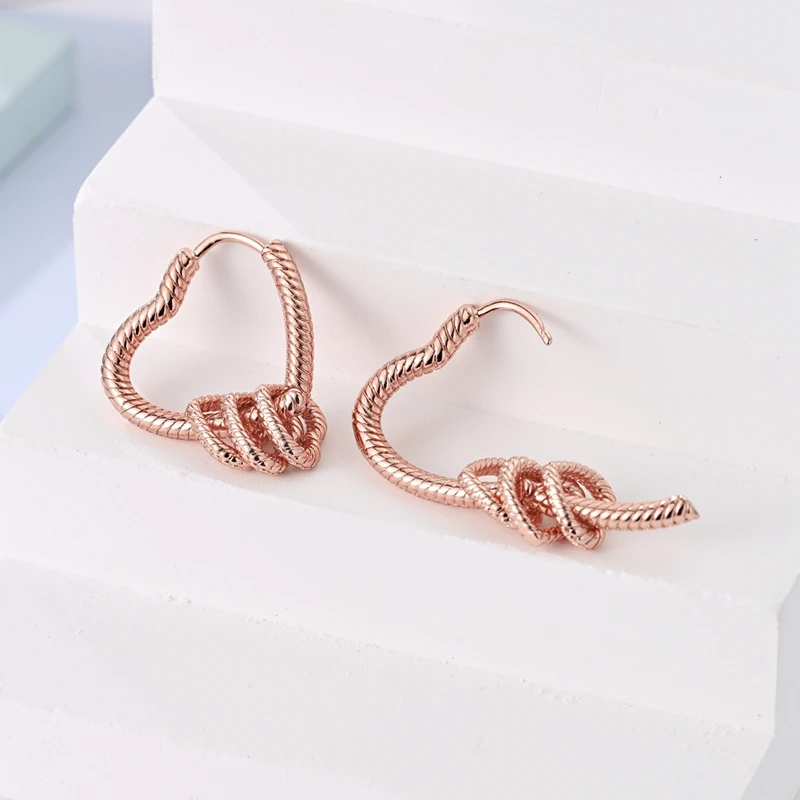 

100 %925 Sterling Silver Earrings Women Rose Gold Multi-Ring Heart Shape Hoop Earring For Anniversary Wedding Jewelry Gift