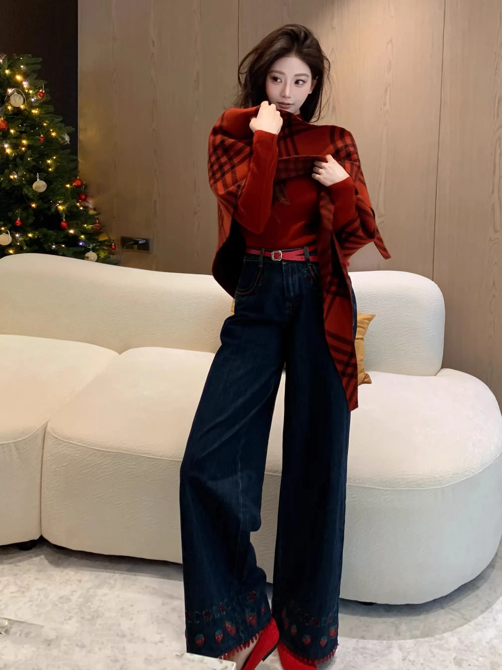 faionable-design-decontracte-sens-jean-nouveau-dadada-motif-myrtille-coton-dames-coupe-ample-mi-stretch-fermeture-eclair-mouche-jean