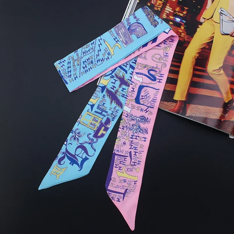 2026 New Fashion Silk Skinny Scarf for Hair Ribbons Women Decoration Twill Silk Wrapping Bag Ties Silk Scarf Small Scarves image 2