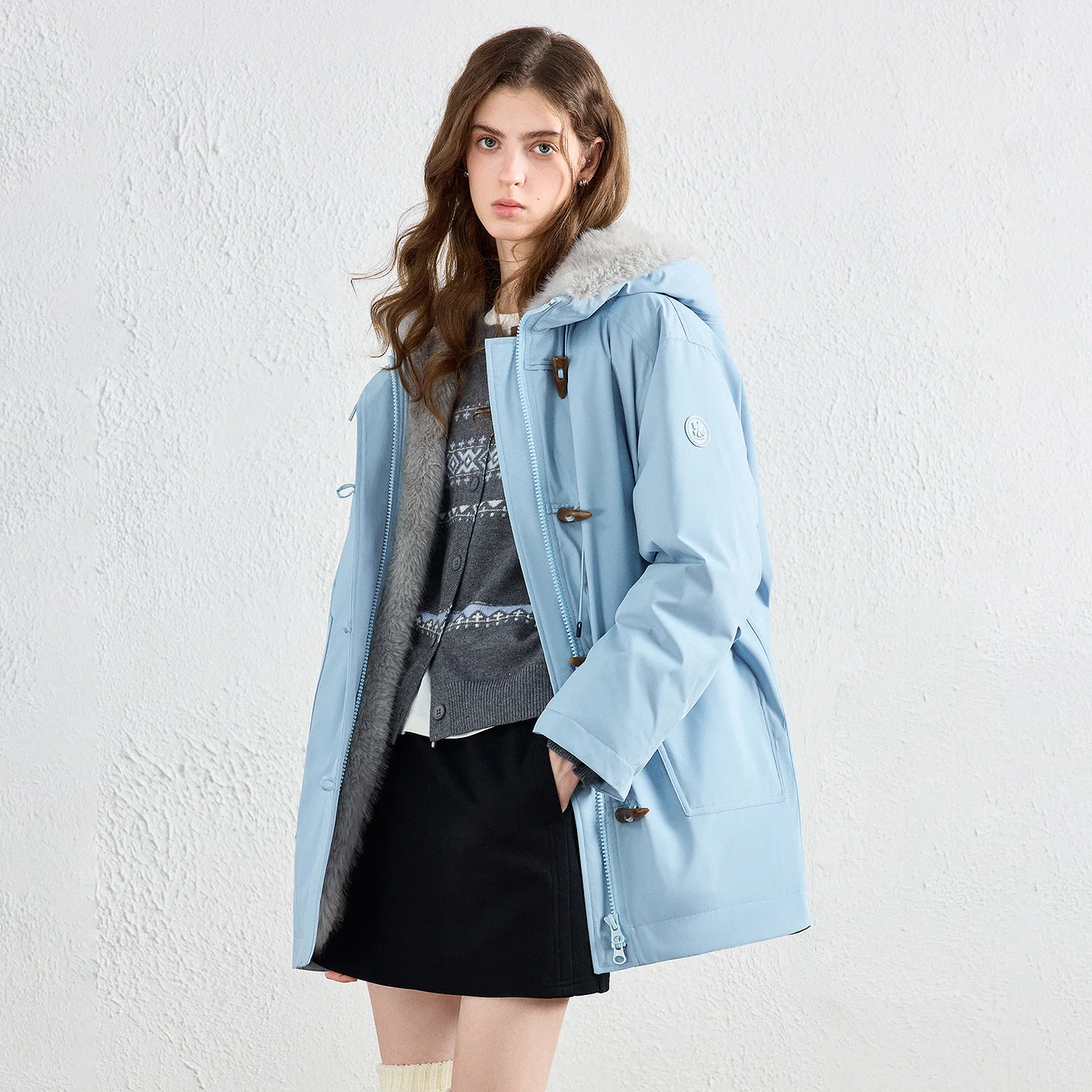 TOYOUTH Women Down Jacket 2026 Winter New Fluoride Free Water Repellent Plush Hood Horn Button Parka Coat