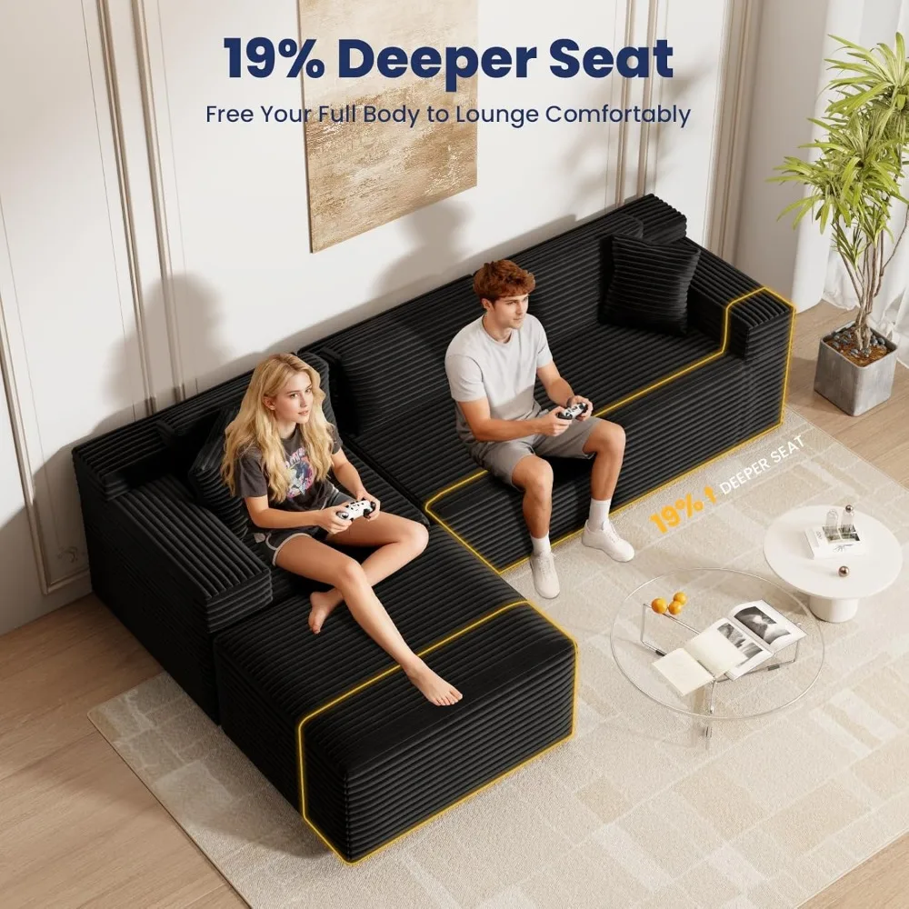 108 Cloud Sectional Couch Sofa with L-Shape Chaise, Modern Modular Sofa Couch Upholstered Couches for Living Room Bedroom