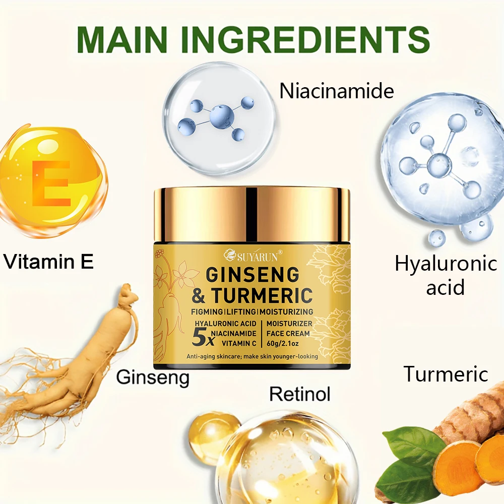 SUYARUN Ginseng Turmeric Face Cream - Anti-Aging Brightening Moisturizer, Natural Skincare for All Skin Types.