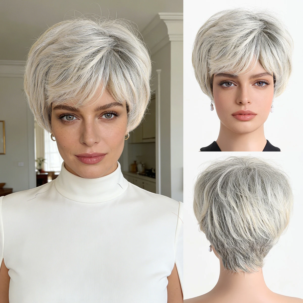 

10 Inch Natural Synthetic Mixed Light Gold Wigs For Women Short Curly Wig Daily Party Christmas Halloween Music Festival Wedding
