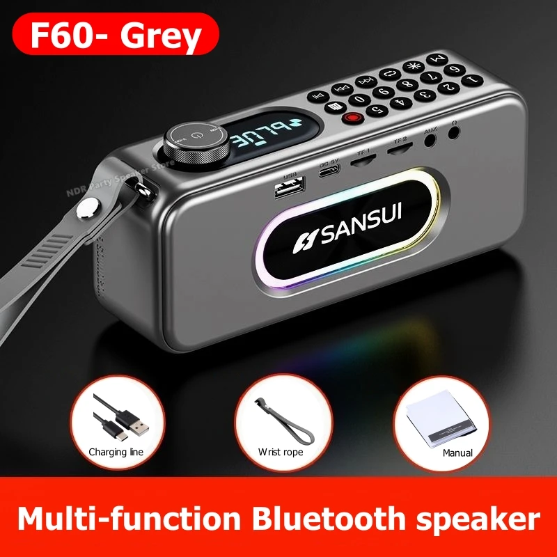 SANSUI F60 New Wireless Bluetooth Speakers Outdoor Portable FM Radio Supports U Disk/TF Card Playback Dual Horn Mega Bass Player